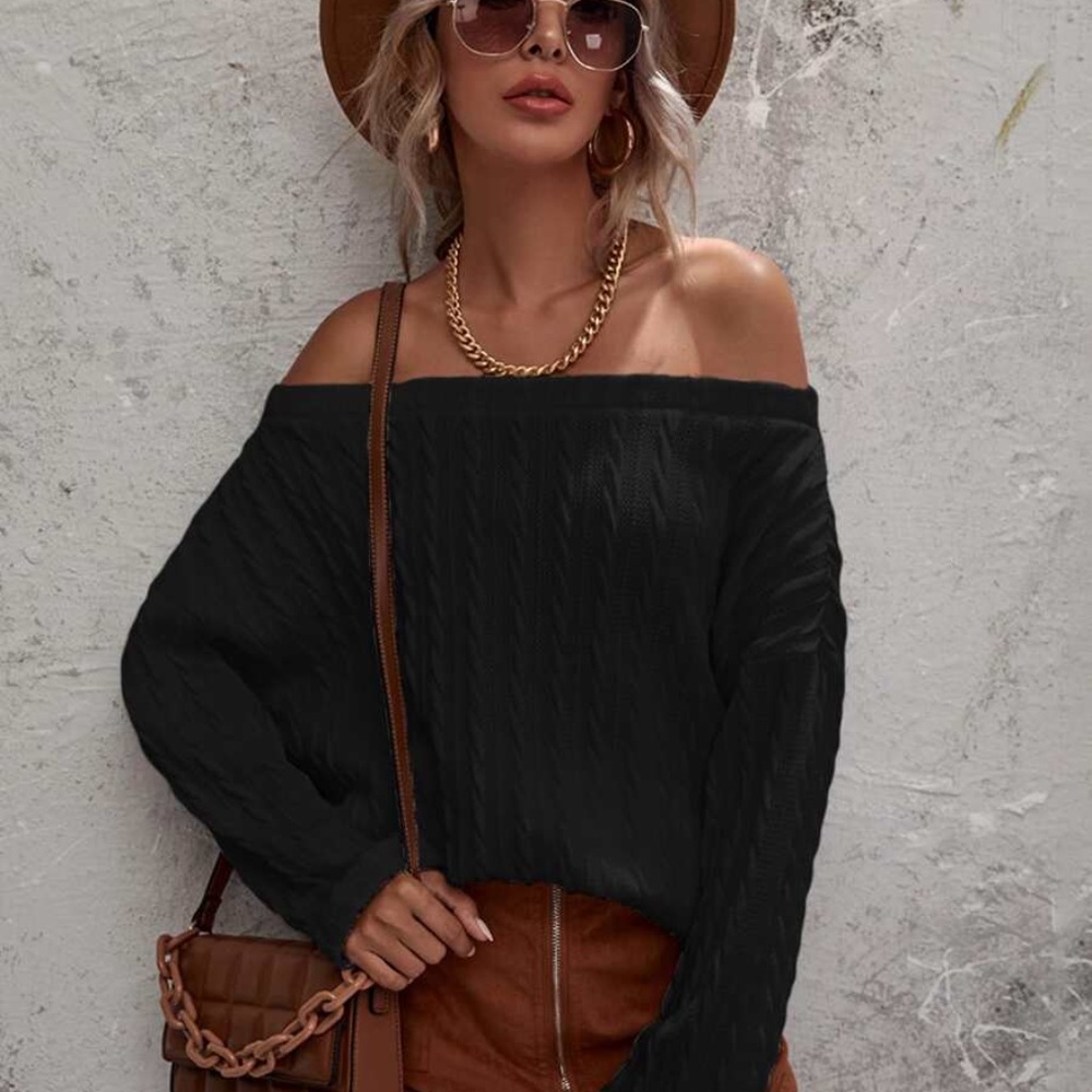 oversized off shoulder textured long sleeve -CHAR - Picture 7 of 15